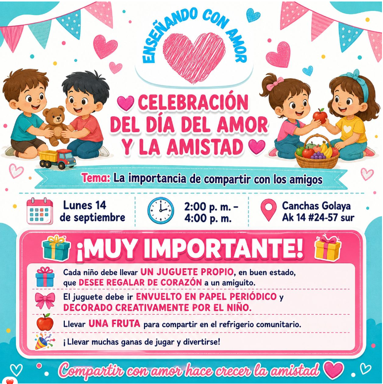 Invitación a la celebración del Día del Amor y la Amistad de Enseñando con Amor
